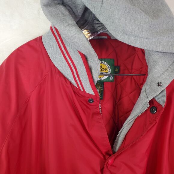 Vtg 90s Cabela's Men Sz XL Red/Gray Full Zip/Snaps Hooded Varsity Bomber Jacket - Picture 7 of 15